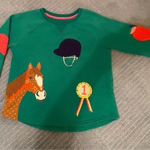 Mini Boden green sweatshirt with horse appliqué. Aged 6-7 years old.